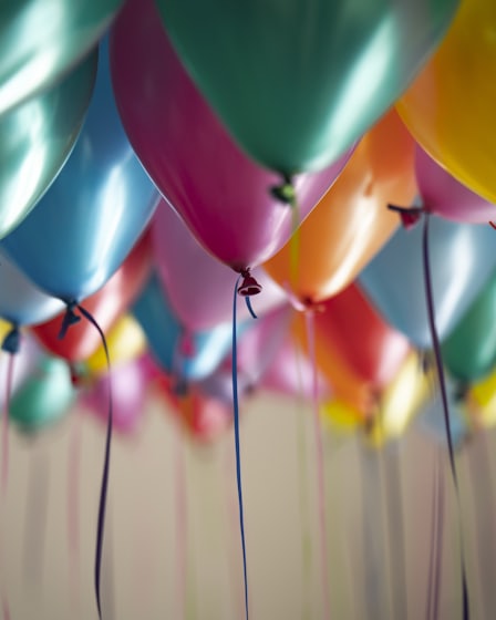 Colourful balloons on a ceiling