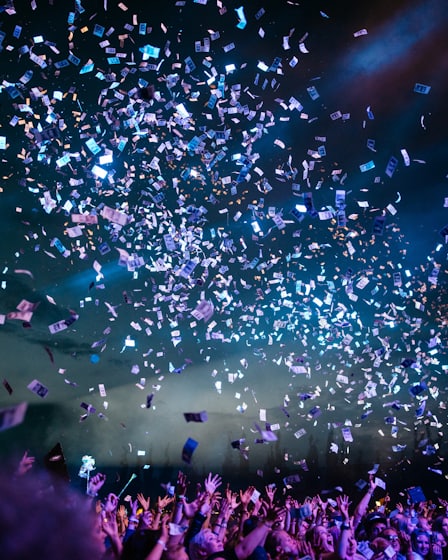 Confetti falling over a crowd